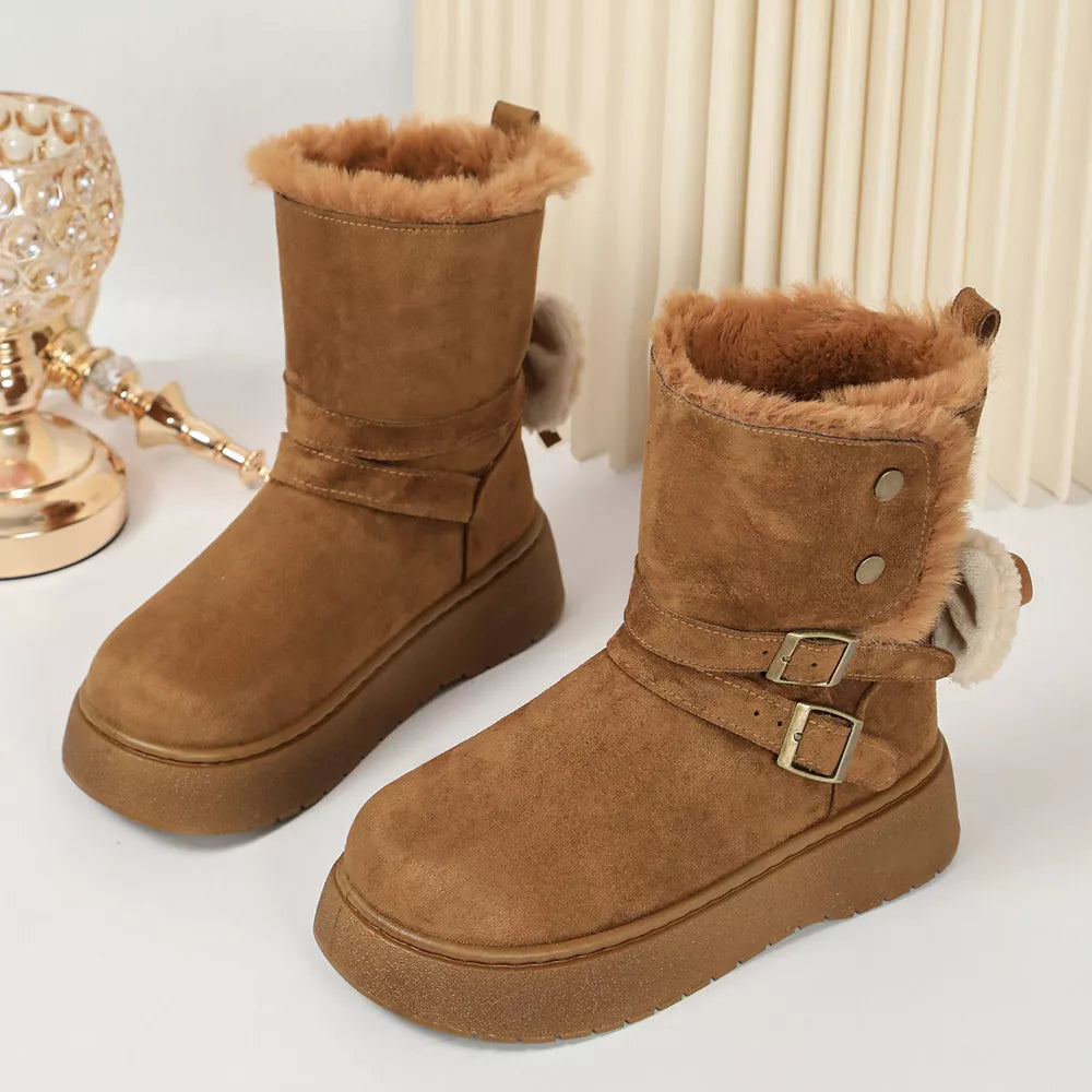 Buckle Round Toe Platform Boots