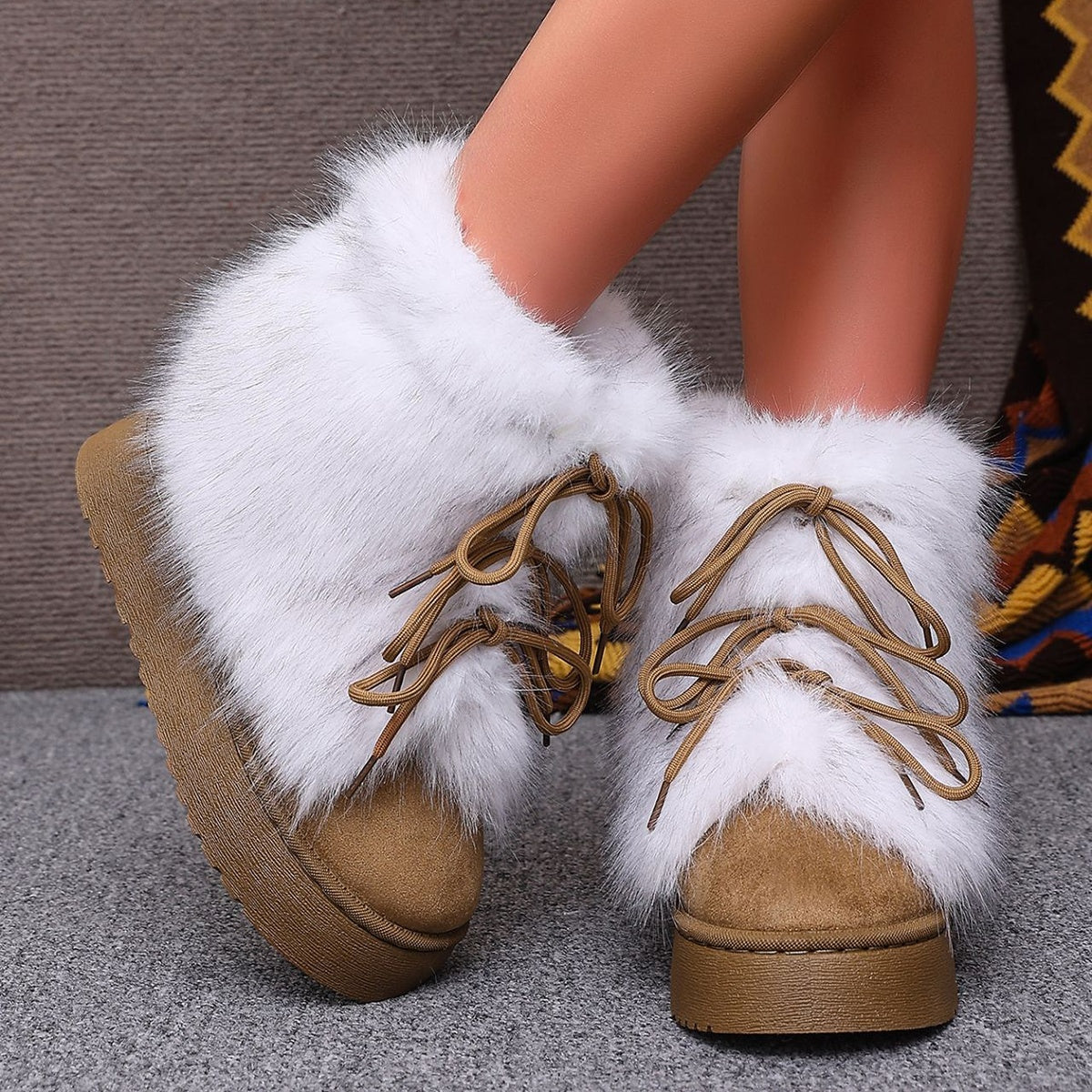 Winter Faux Fur Trimmed Lace-Up Boots