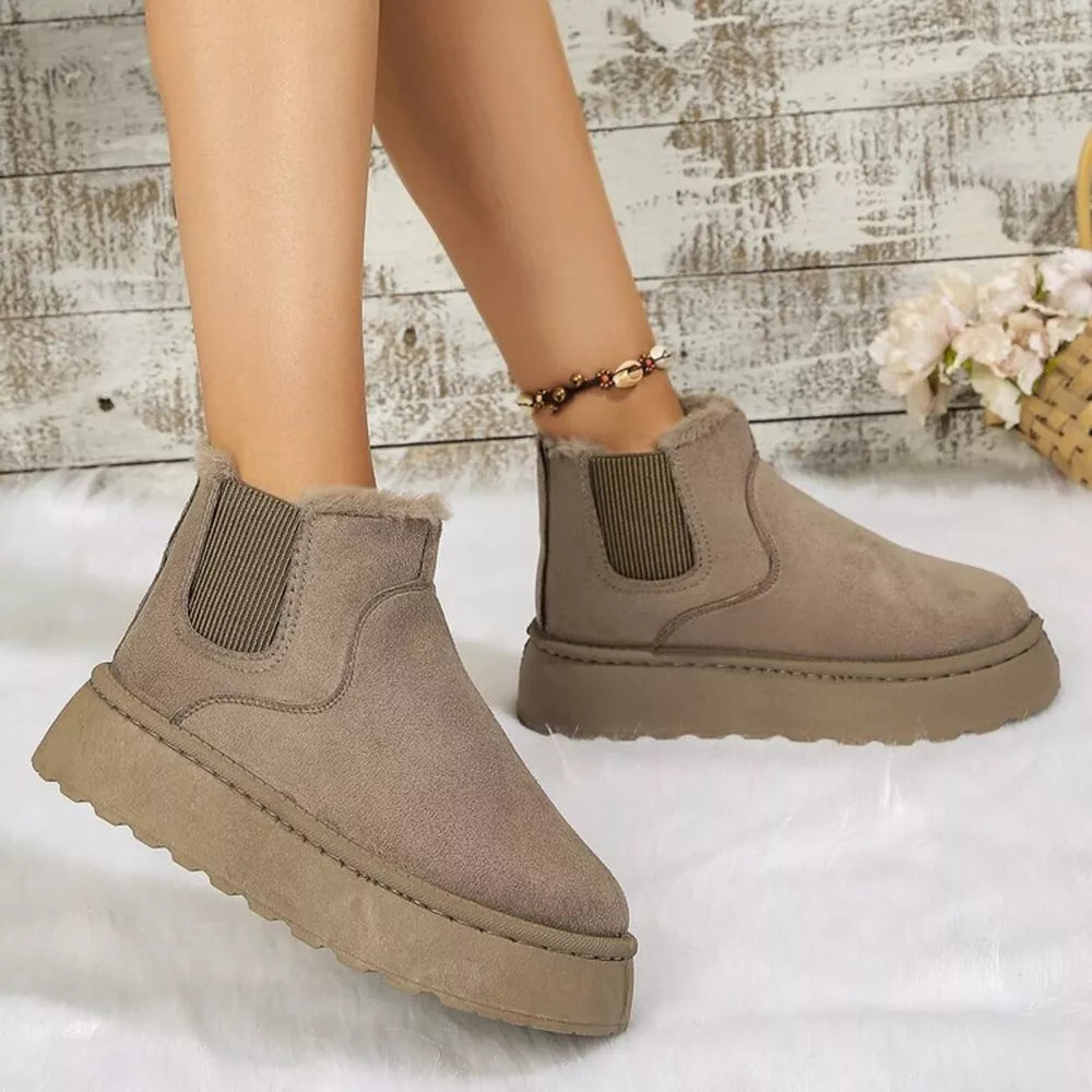 Suede Round Toe Platform Ankle Boots