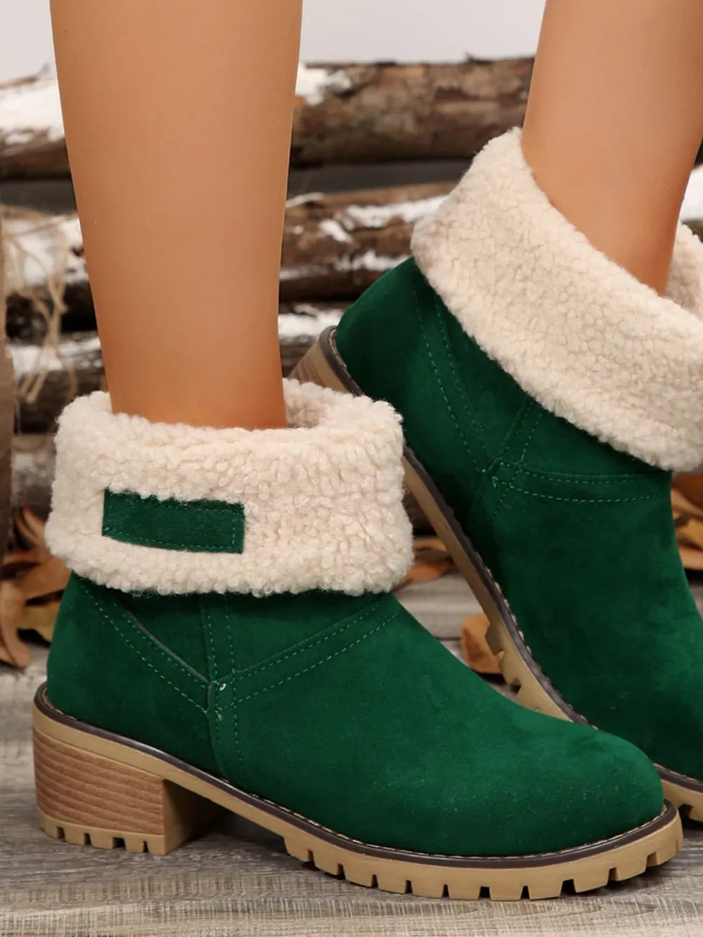 Sherpa-Trimmed Faux Suede Ankle Boots