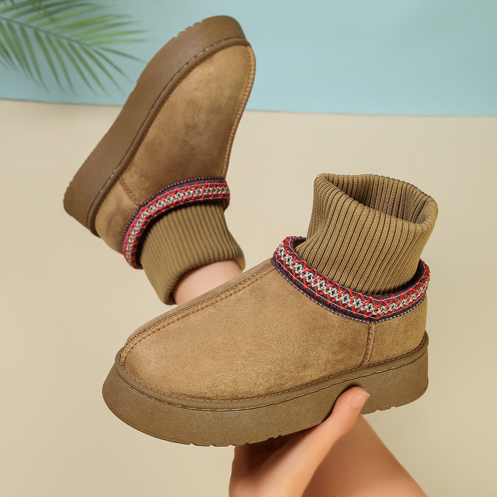 Cozy Knit-Cuff Platform Faux Suede Boots