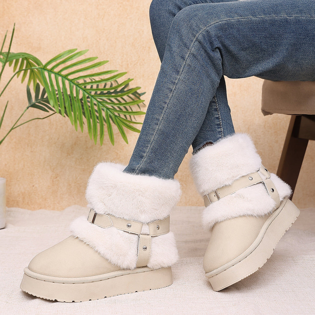 Fabric Chunky-Sole Round Toe Platform Boots