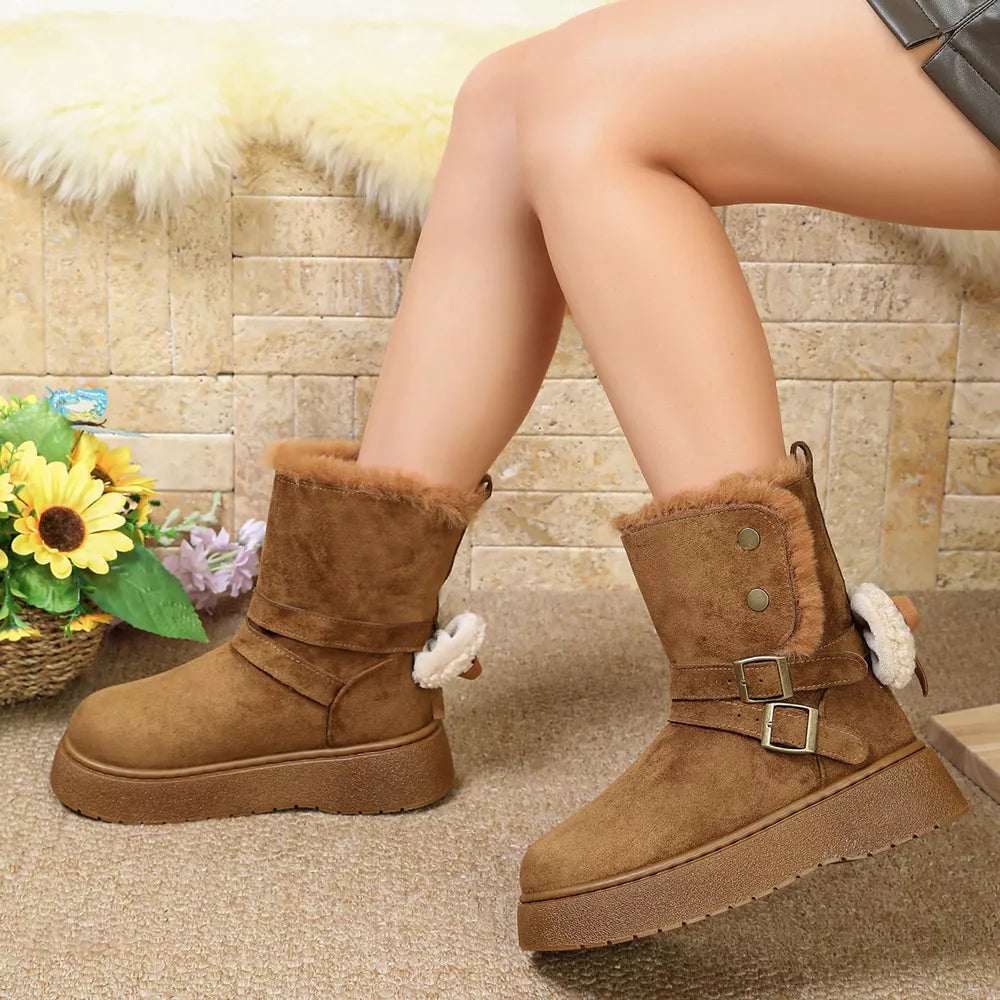 Buckle Round Toe Platform Boots