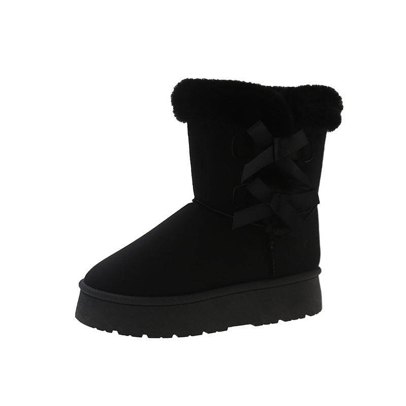 Bootara Women's Bow-Knit Cozy Winter Boots - Shearling Lined Chunky Platform Snow Boots (US 5-9.5)