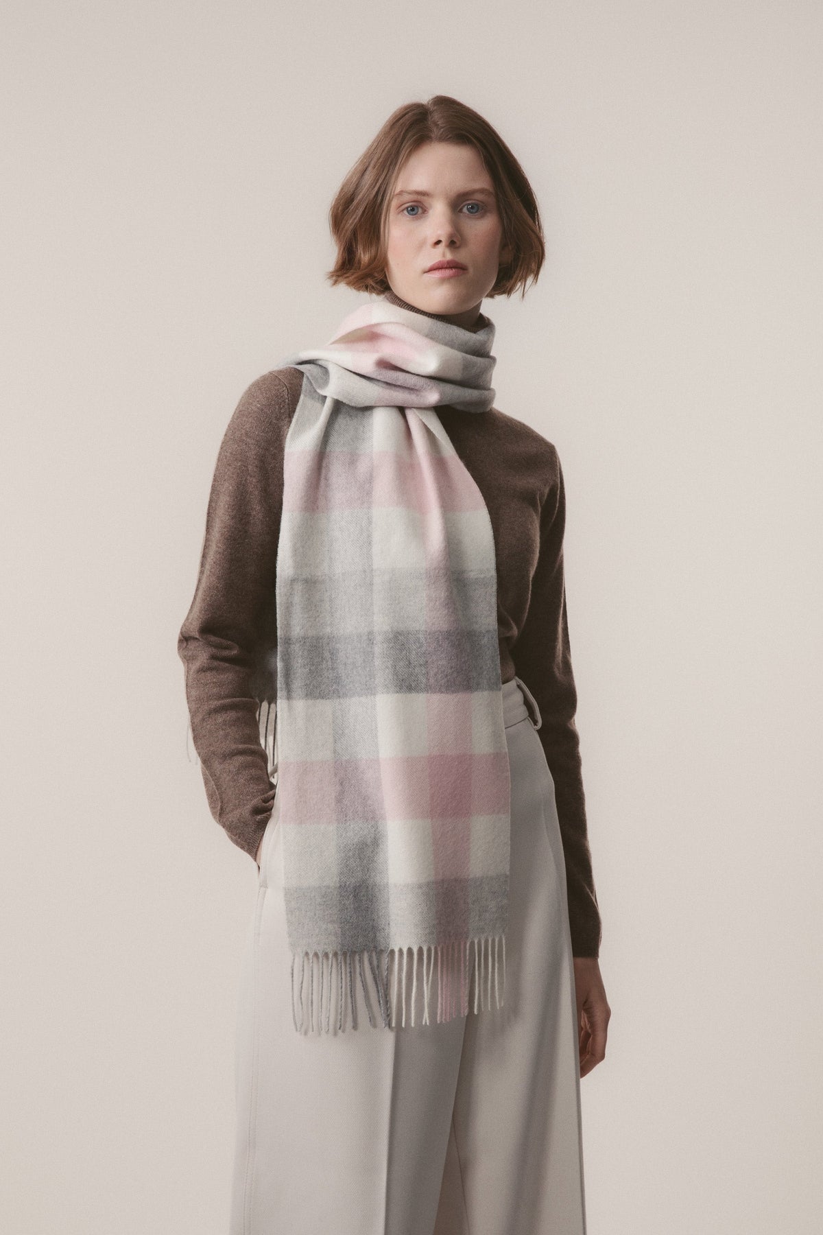 5 Square Check Cashmere Scarf - Cherub