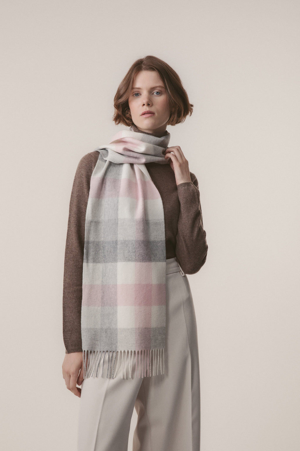 5 Square Check Cashmere Scarf - Cherub