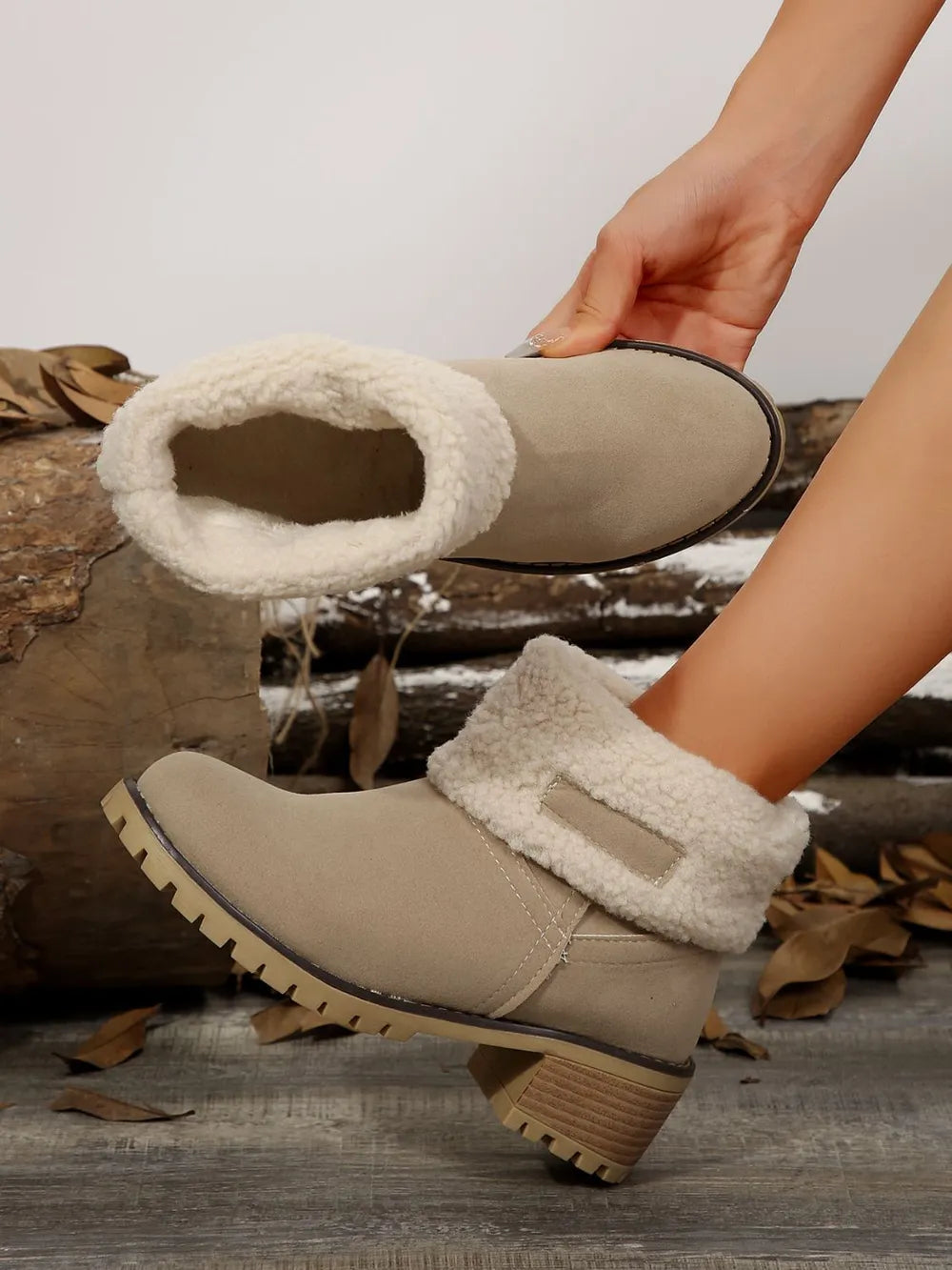Sherpa-Trimmed Faux Suede Ankle Boots