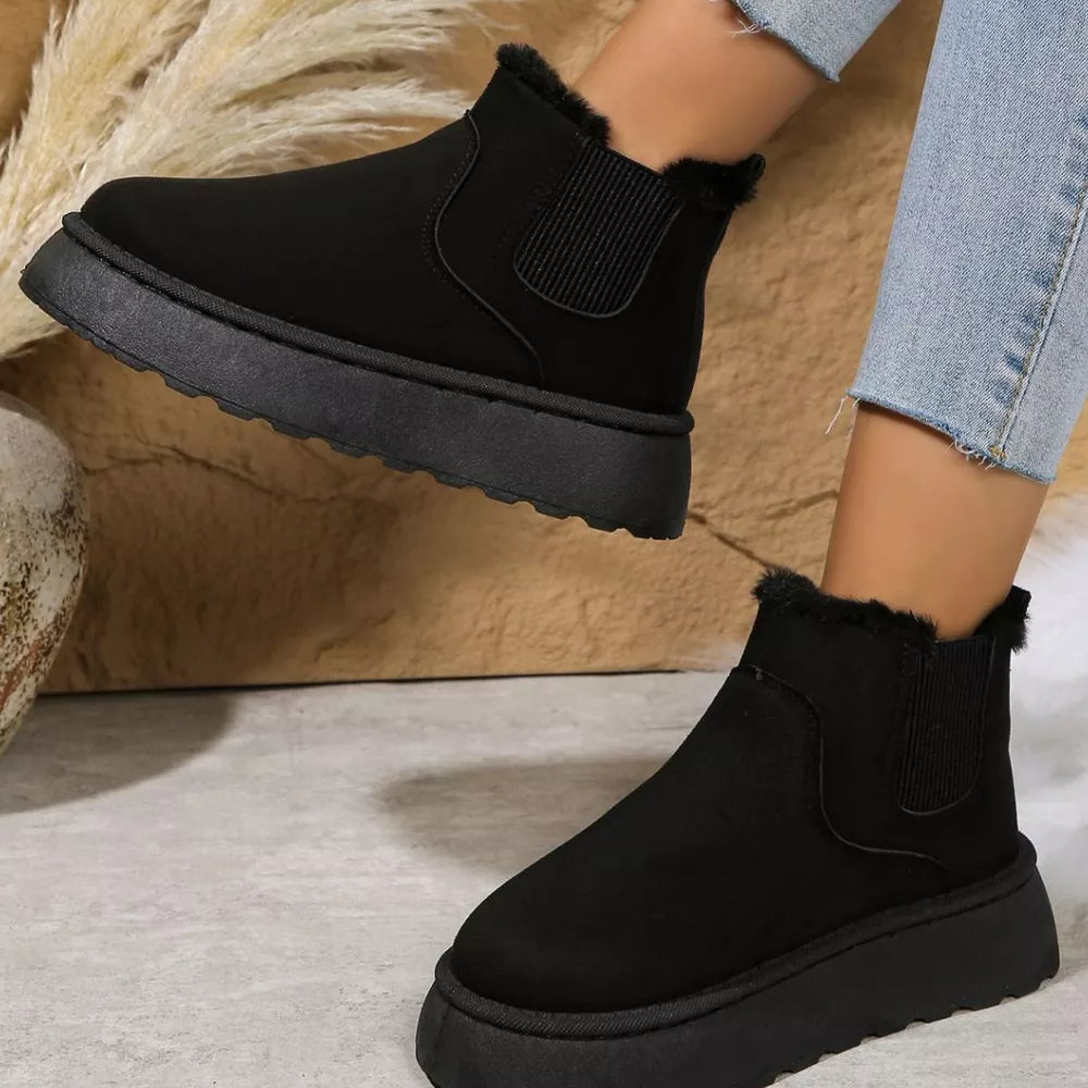 Suede Round Toe Platform Ankle Boots
