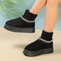 Cozy Knit-Cuff Platform Faux Suede Boots