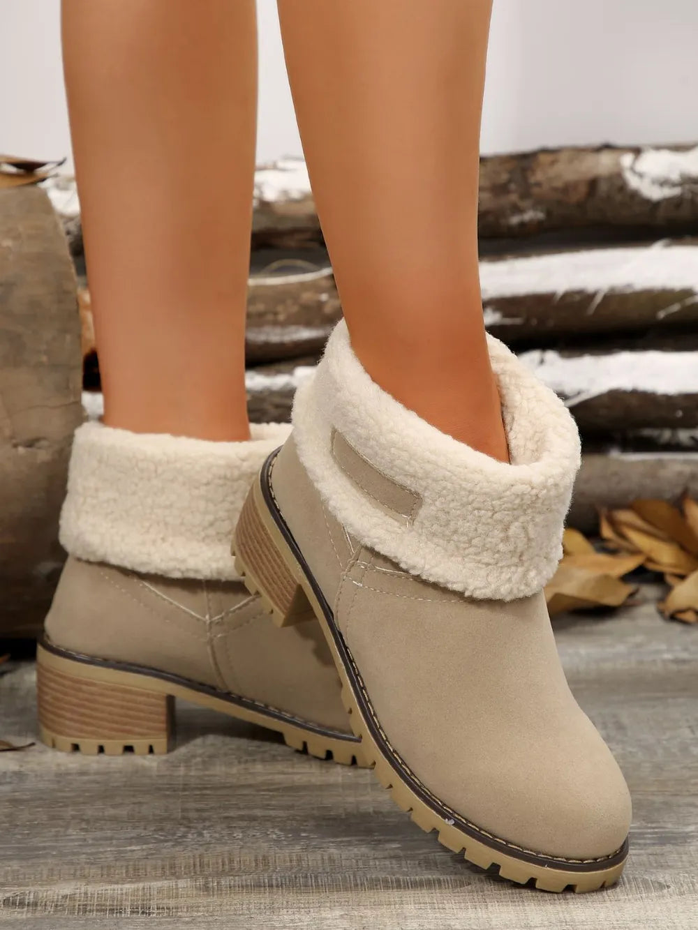 Sherpa-Trimmed Faux Suede Ankle Boots