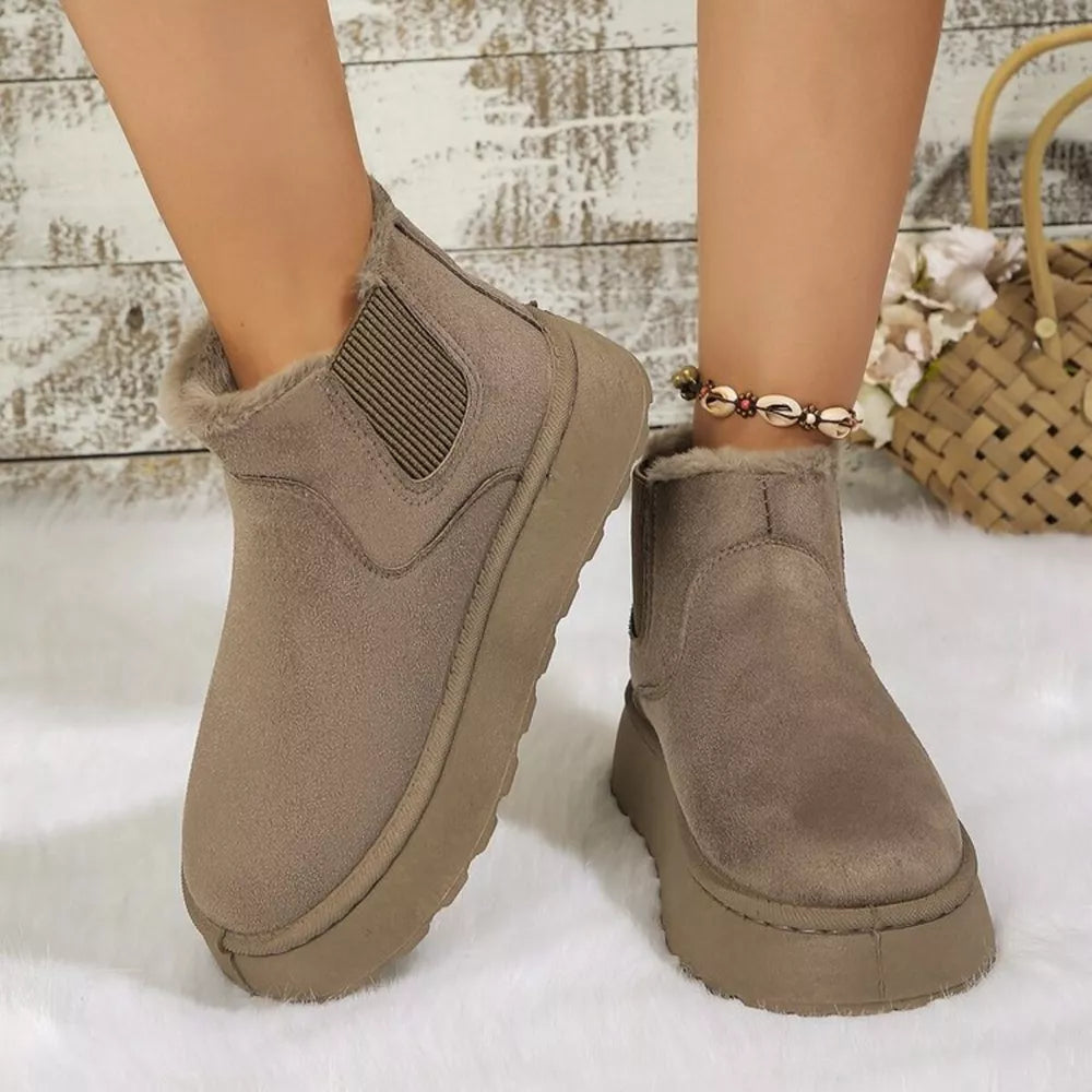 Suede Round Toe Platform Ankle Boots