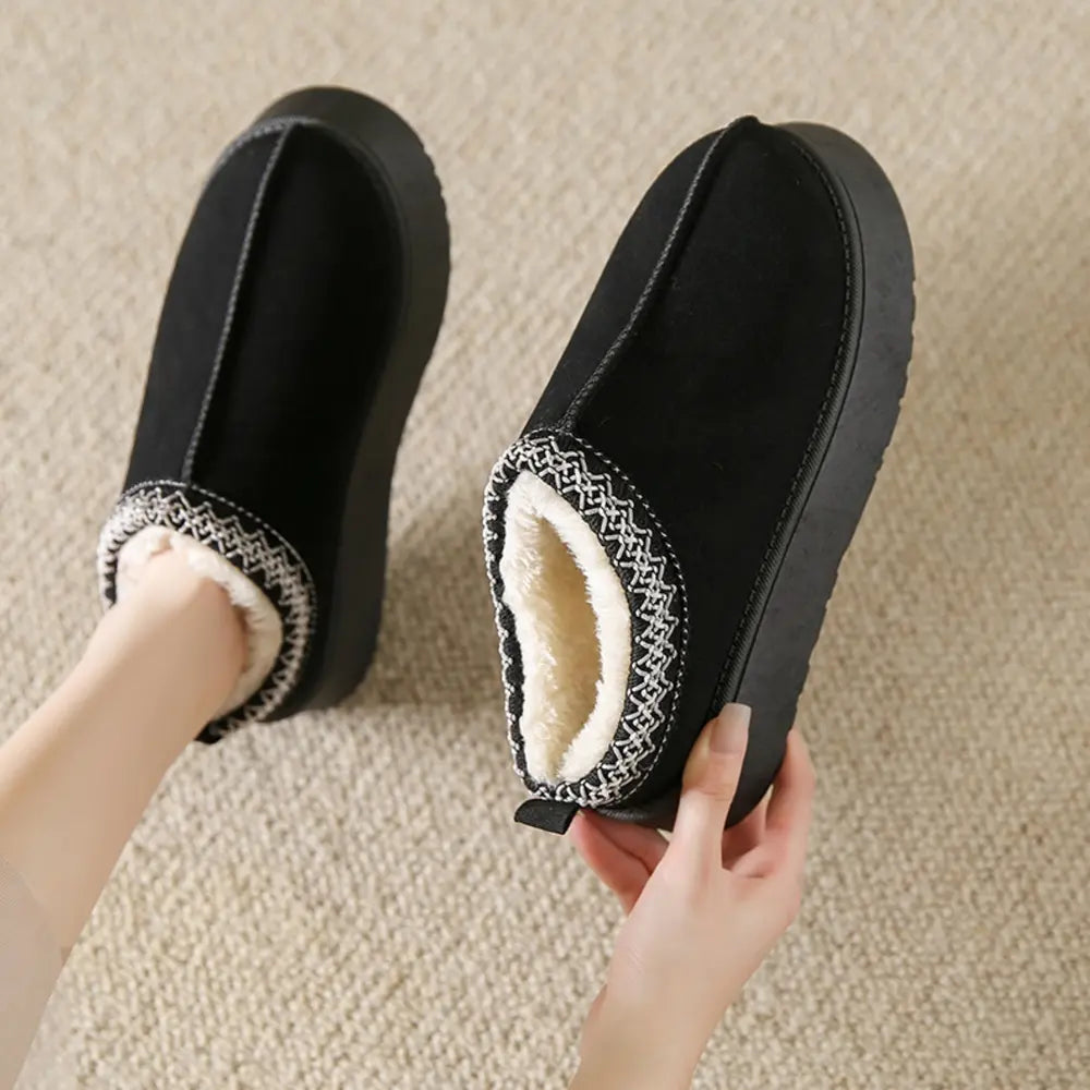 Faux Shearling Trim Platform Mules