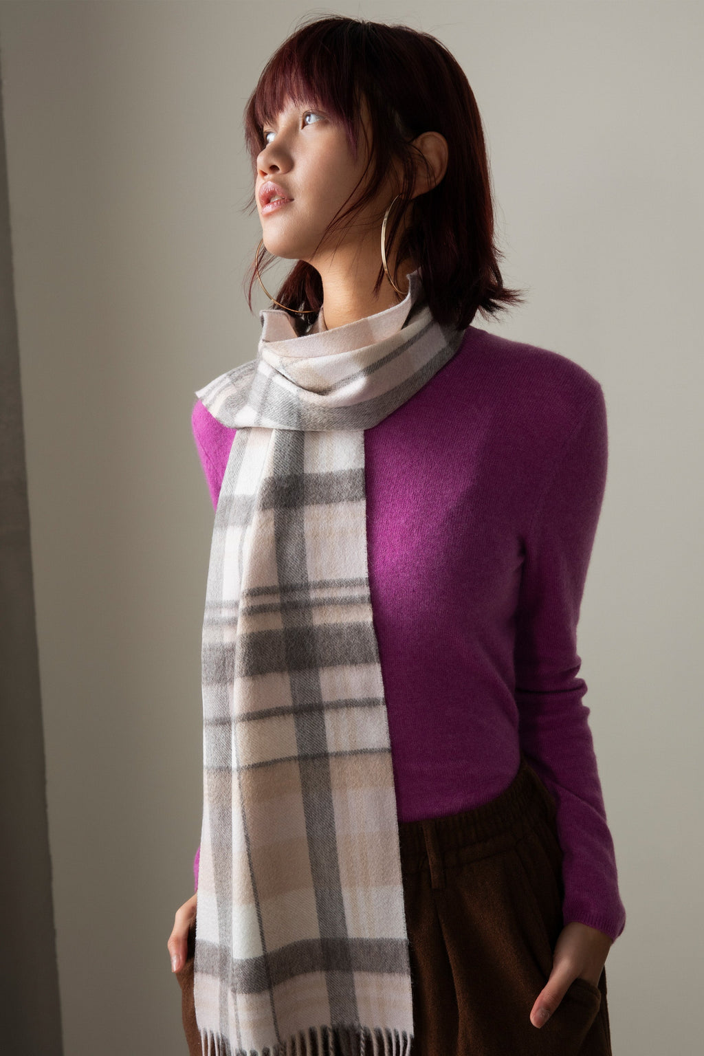 Square Check Cashmere Scarf - Natural
