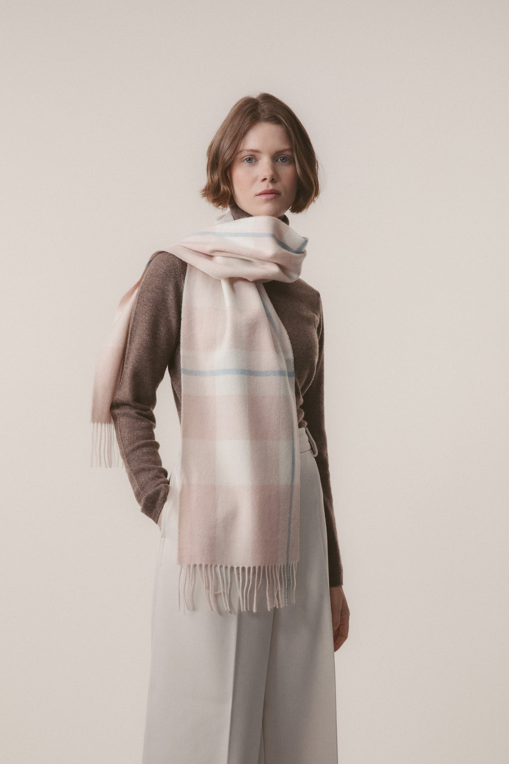 Contemporary Check Lambswool Scarf - Champagne Pink
