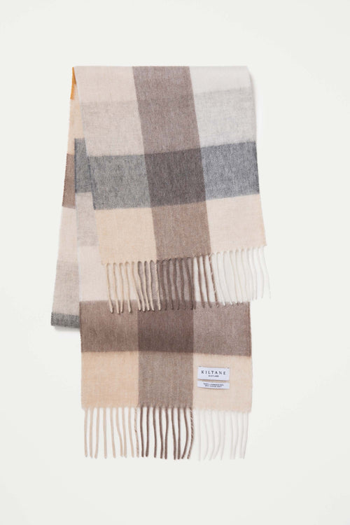 3 Square Check Lambswool Scarf - Gold