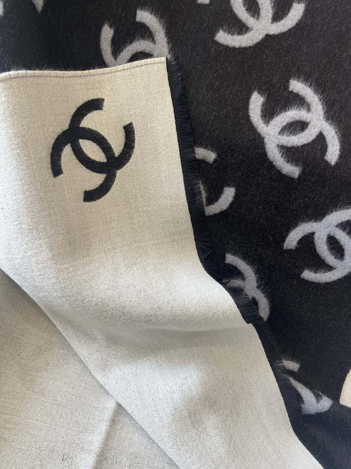 Chanel Reversible Black & Ivory Motif Shawl