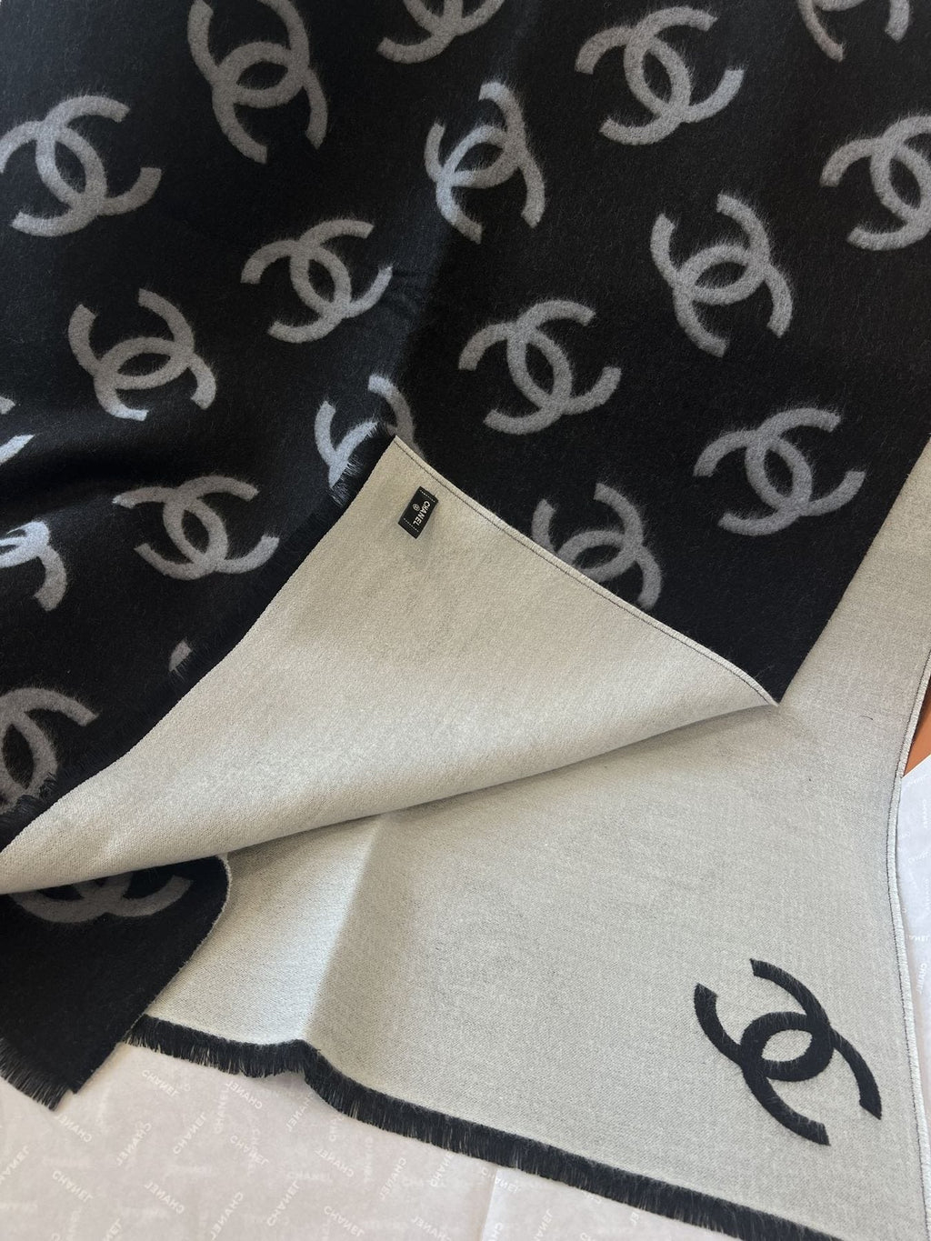 Chanel Reversible Black & Ivory Motif Shawl