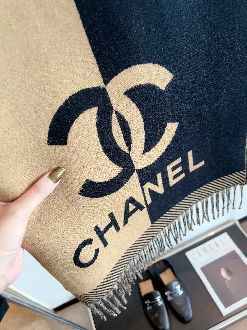 Chanel Logo Panel Fringed Scarf