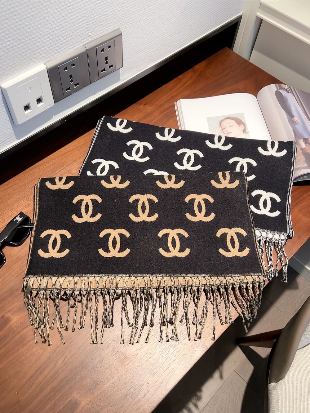 Chanel Woven Interlocking-C Fringed Scarf