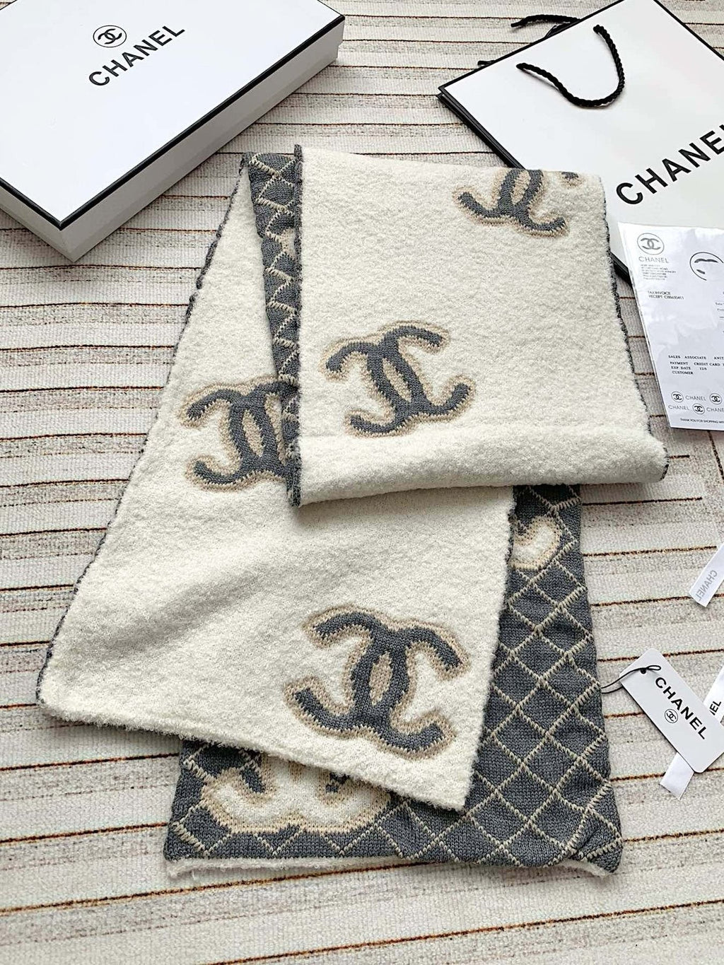 Chanel Diamond-Pattern Logo Scarf