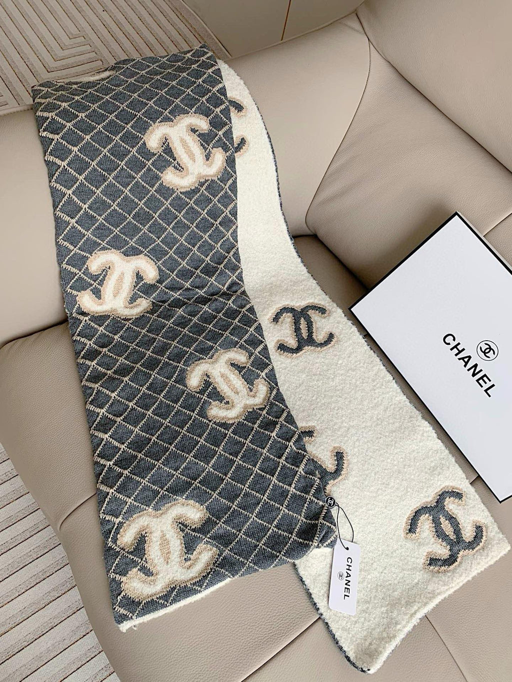 Chanel Diamond-Pattern Logo Scarf
