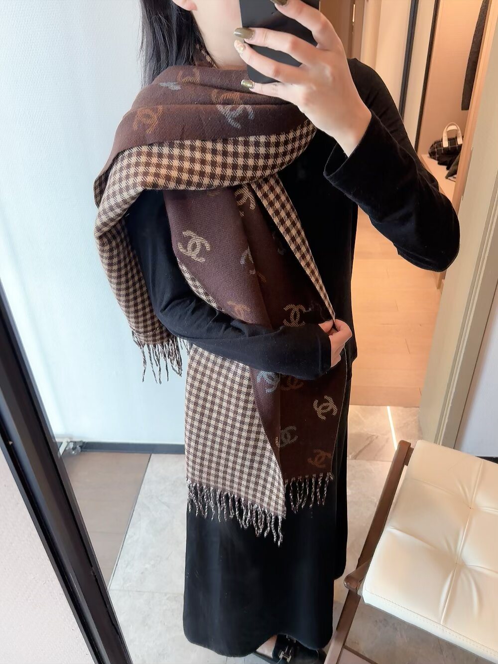 Chanel Reversible Interlocking-C Fringe Scarf