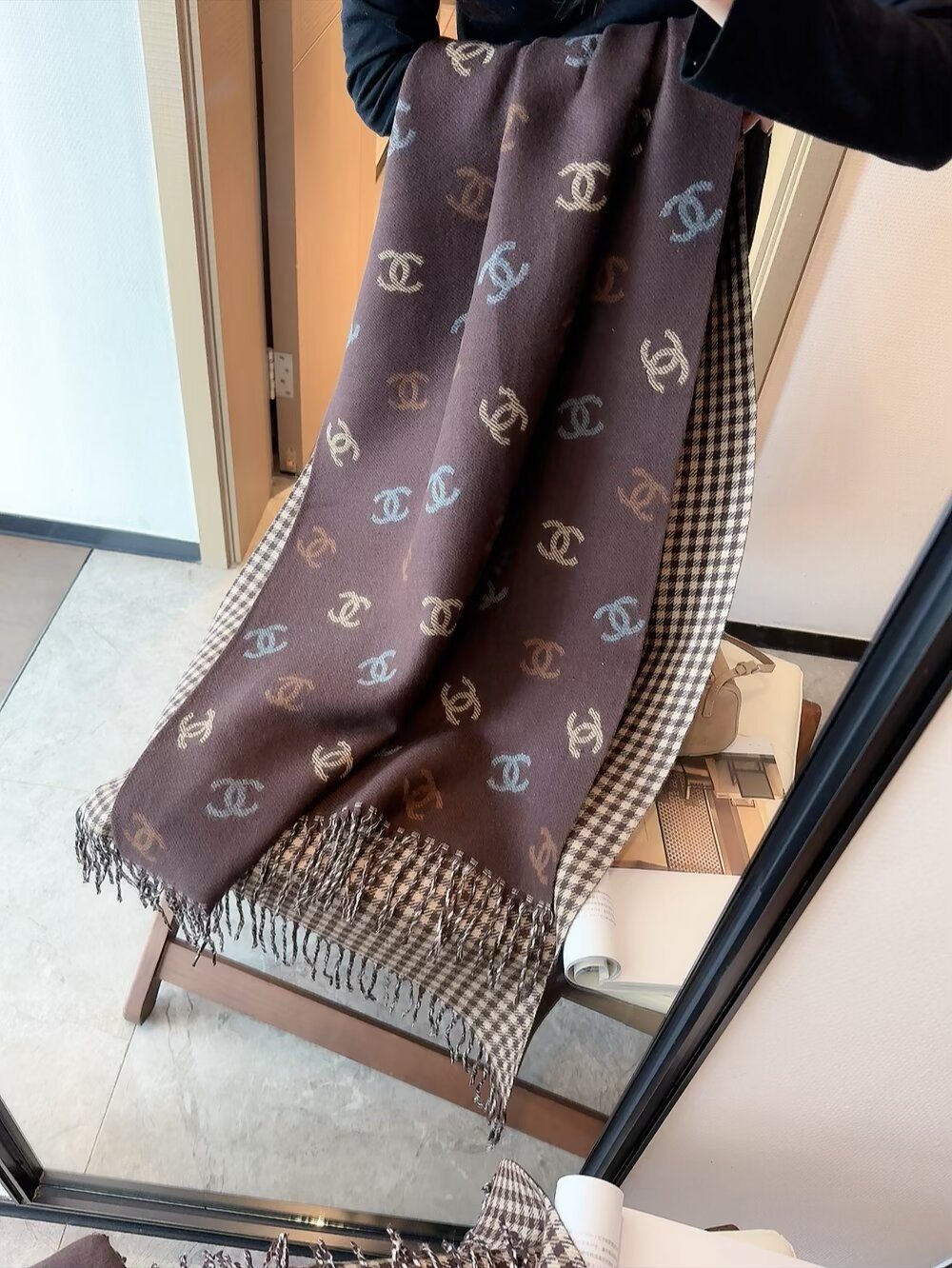 Chanel Reversible Interlocking-C Fringe Scarf