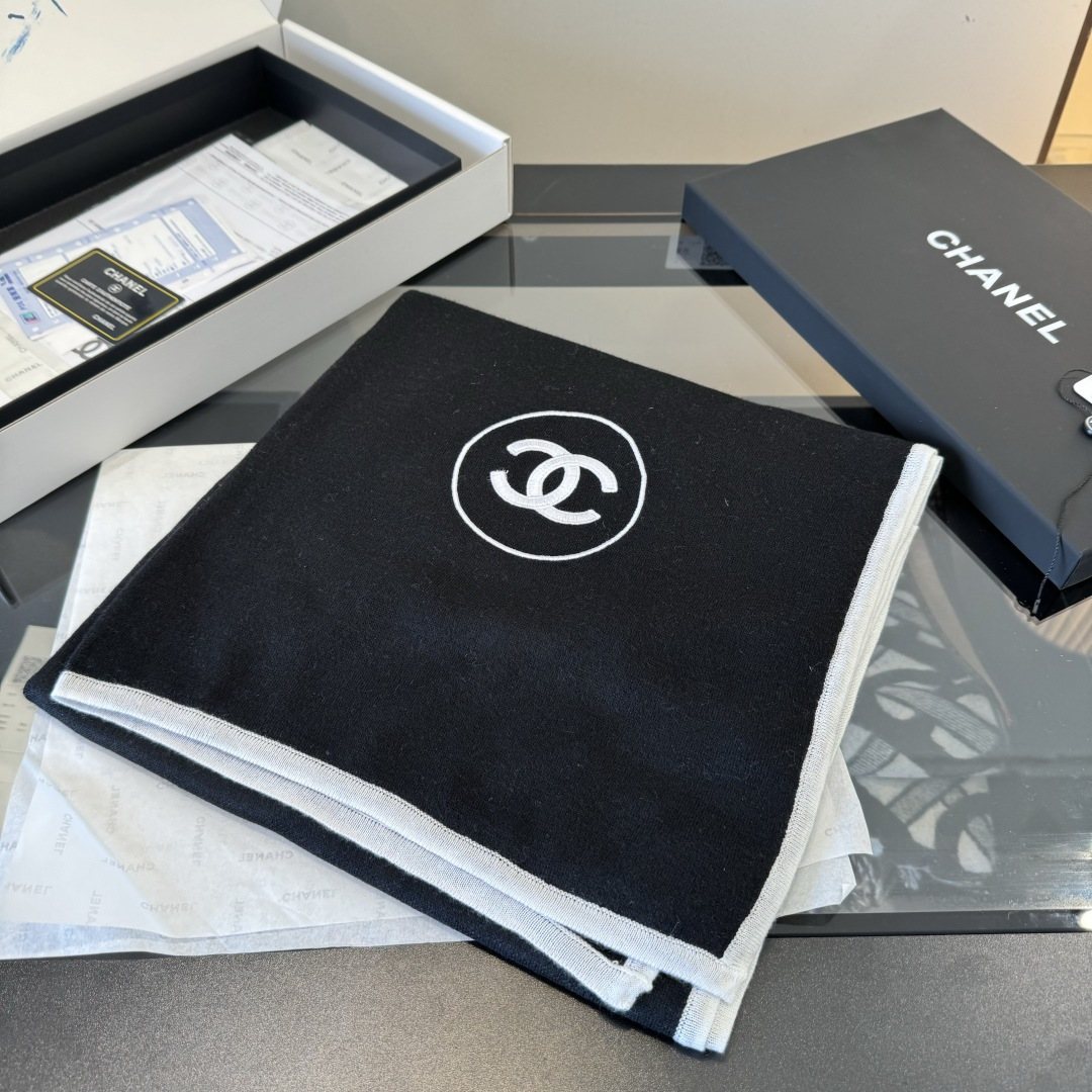 Chanel Black Logo Trim Scarf