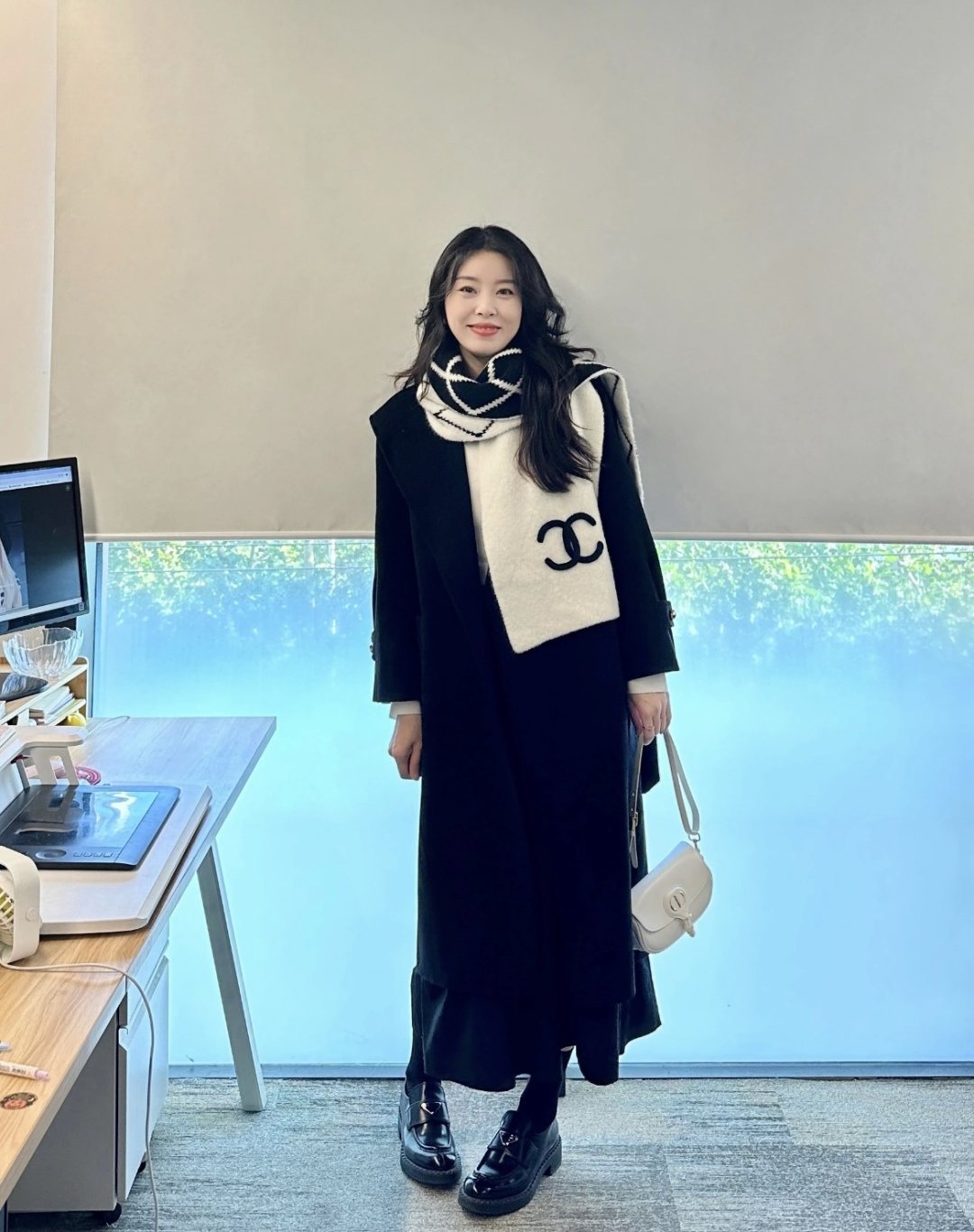 Chanel Black & White Diamond Knit Scarf