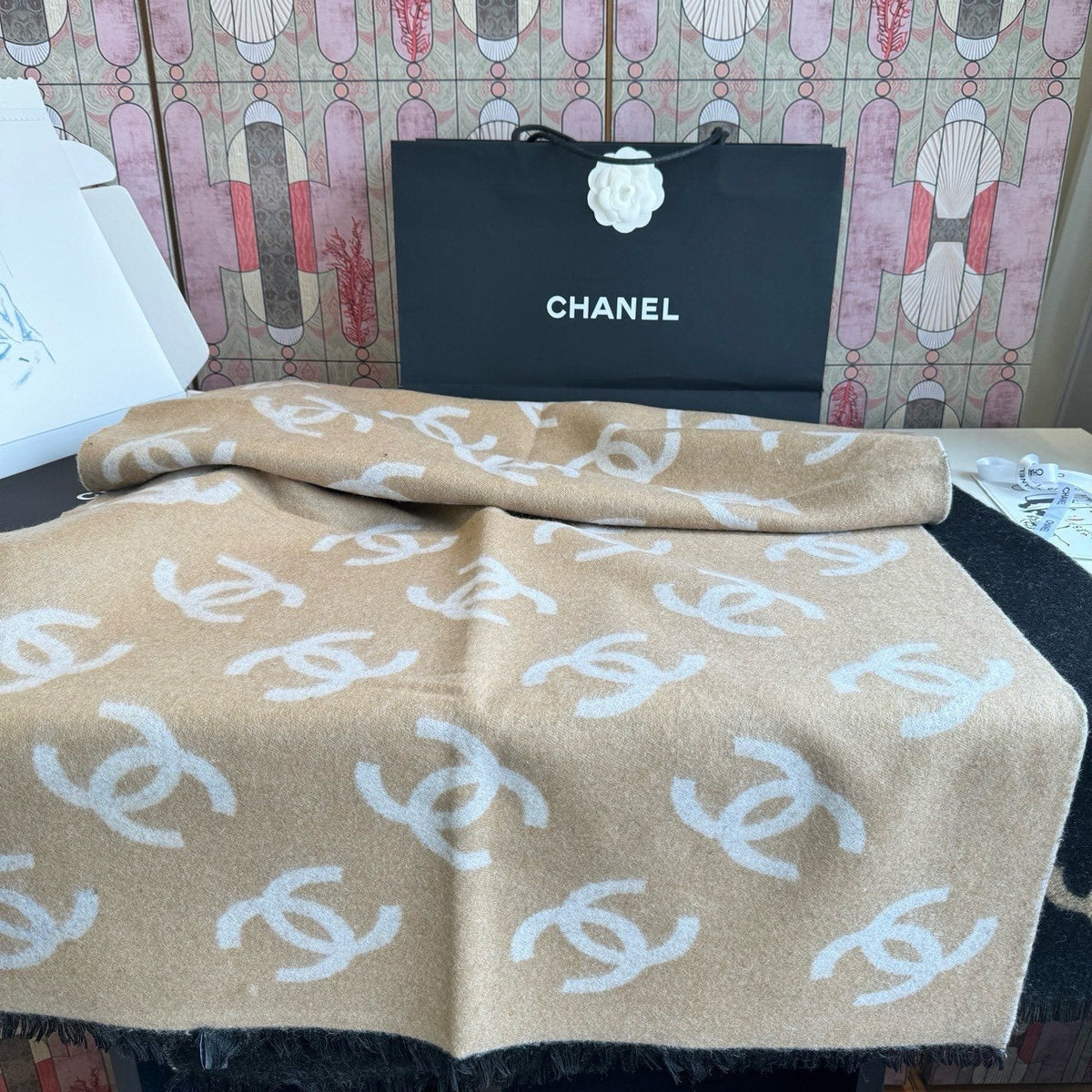 Chanel Reversible Logo Scarf Shawl