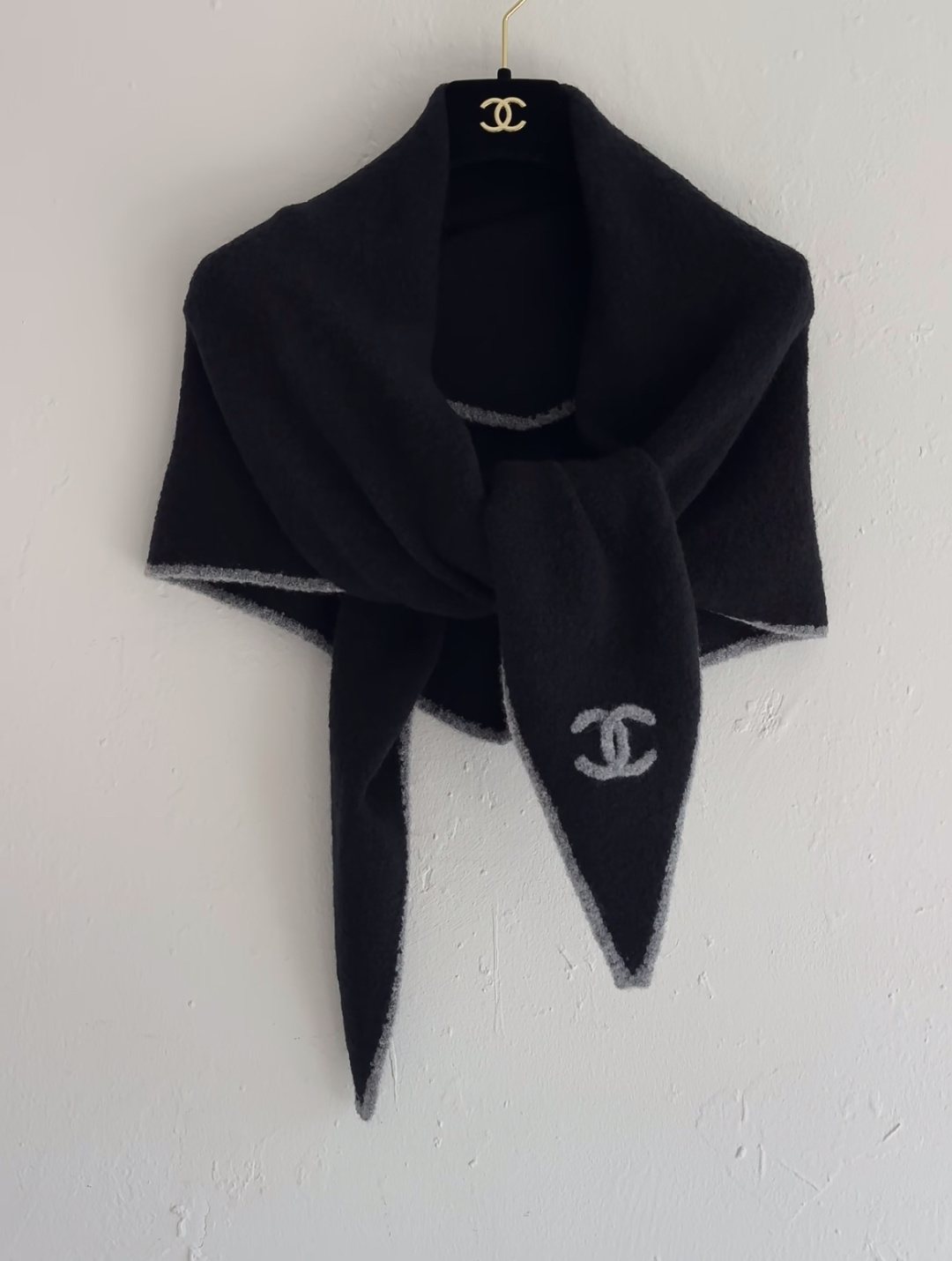 Chanel Black Triangle Scarf with White Trim